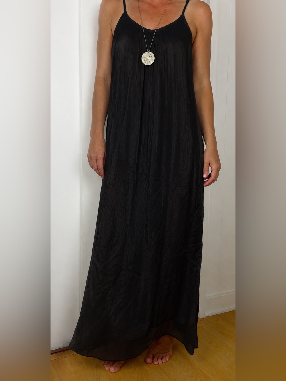 MAHINA Black Silk Blend Maxi Dress OS Made in Italy